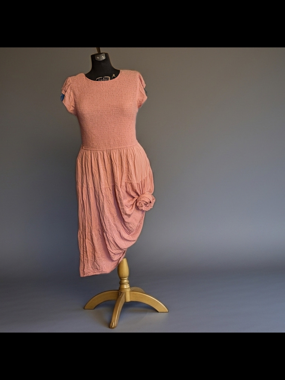 Zesica Womens Dusty Rose Short Sleeve Smocked Bodice Midi Dress Size XL